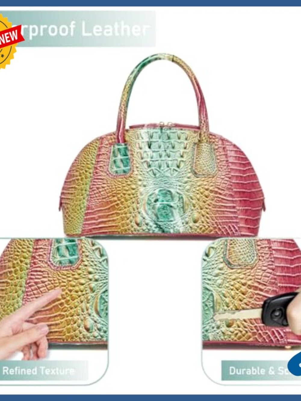 Vegan Leather Tote Bag with Top Handle and Crossbody Strap - Picture 6 of 7